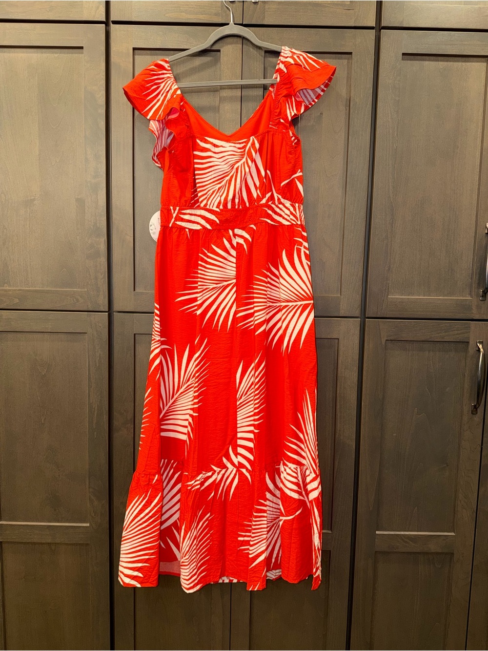 NAIF Red and White Palm-Print Maxi Dress NWT Size XL - Picture 3 of 5